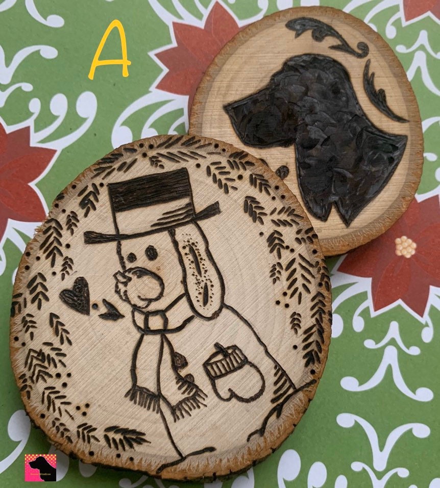 Snow Pup Wood-slice Ornaments