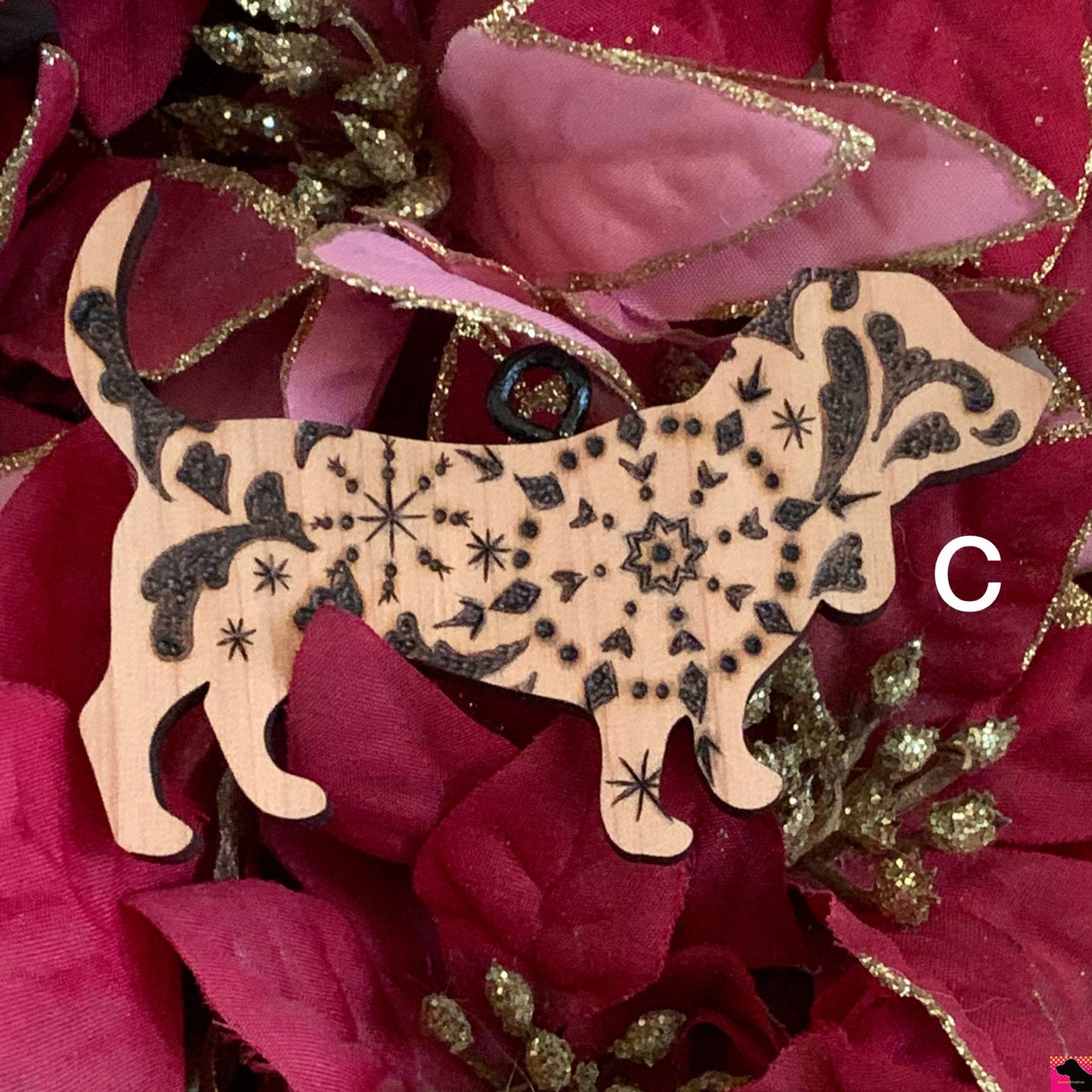 A-K Henna Hounds Wood Burned Ornaments