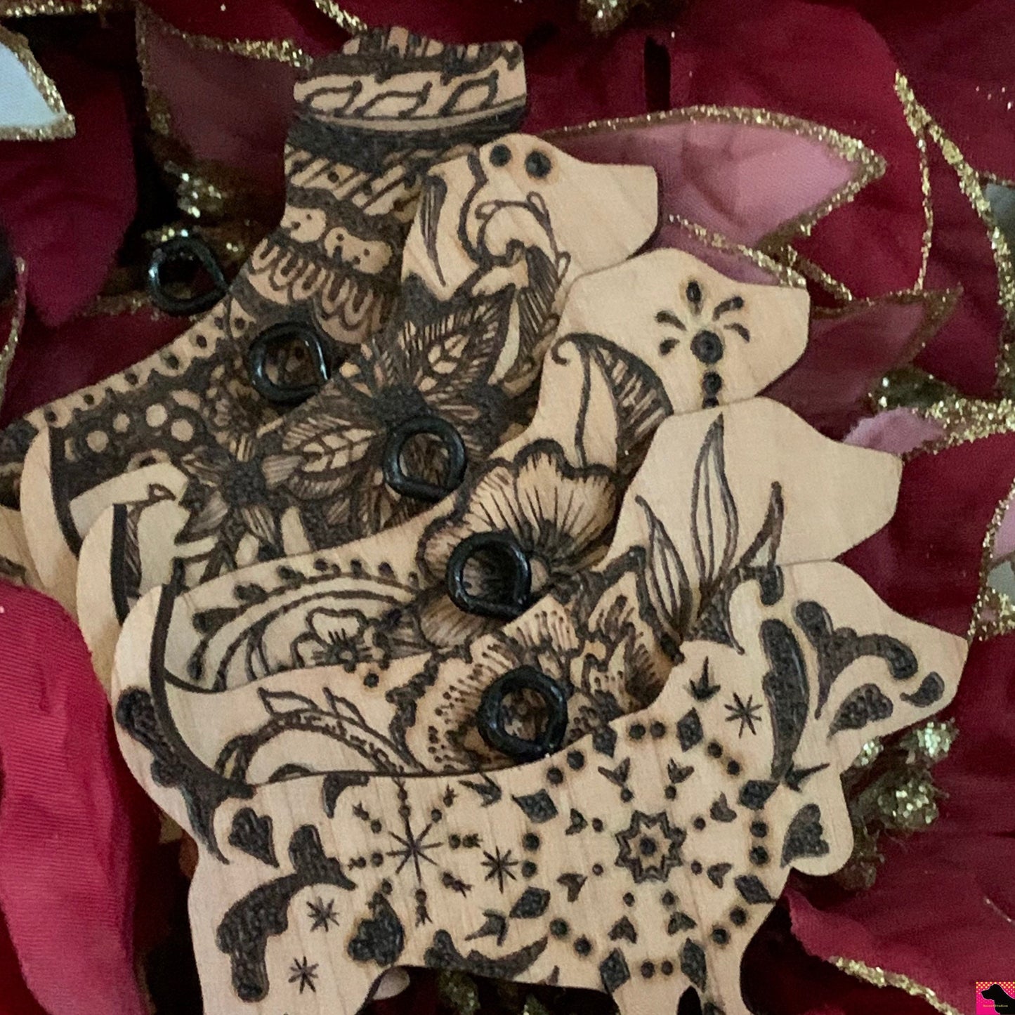 A-K Henna Hounds Wood Burned Ornaments