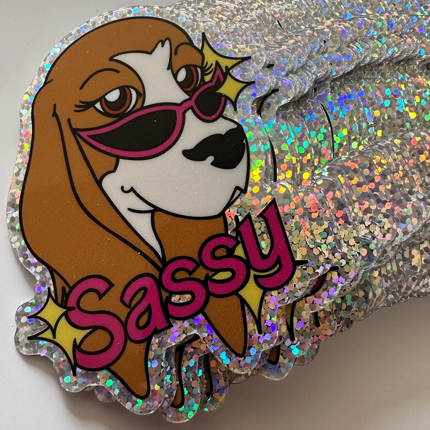 Glitter Sassy Classy Basset Sticker