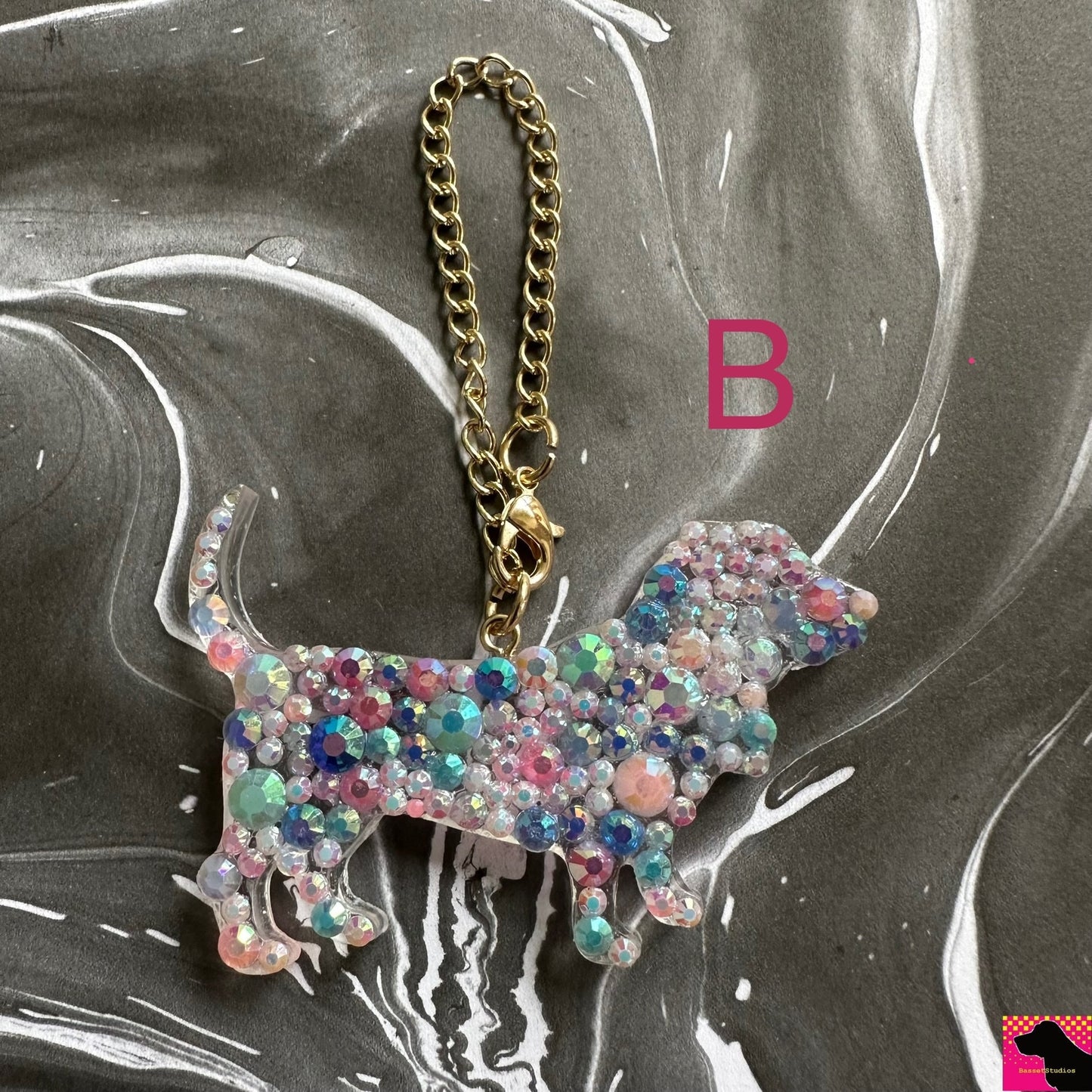 A-E Blinged Out Basset Purse/ Bag Charm